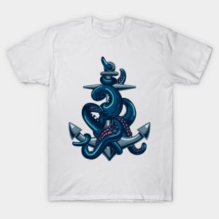 Octopus tentacles and anchor. Vintage travel print. T-Shirt